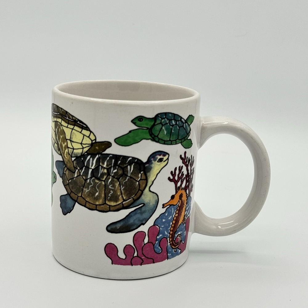 Sea Turtle Coffee Mug Whimsical Ocean Life‎ Illustration Coastal Decor Beach